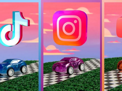 Twitter, Instagram, YouTube logo and cars