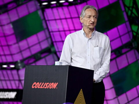 Geoffrey Hinton AI expert on stage speaking at Collision conference