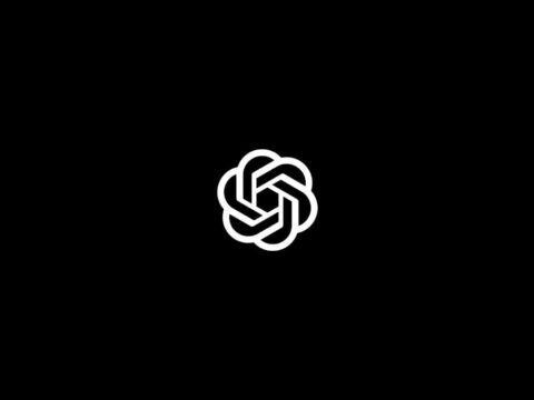 The OpenAI logo on a black background